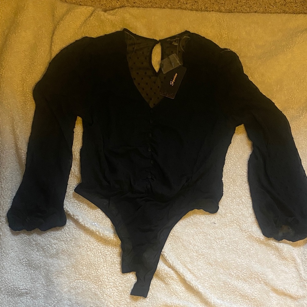 Shinestar Black Sheer Bodysuit with Polka Dot Detail